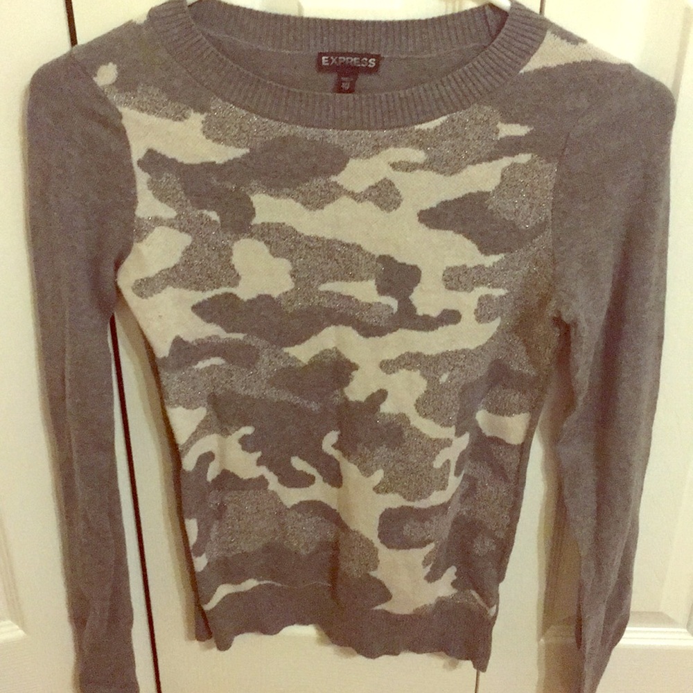 EXPRESS XXS SILVER GRAY CAMOUFLAGE SWEATER SEXY
